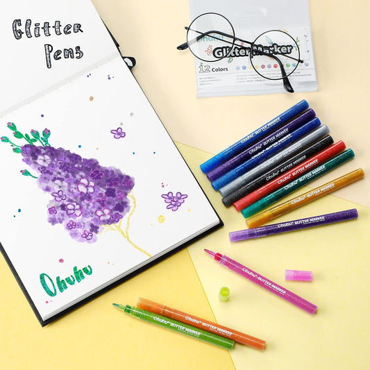 Water-based Ink Glitter Markers Pen for Kids (12 Colors)