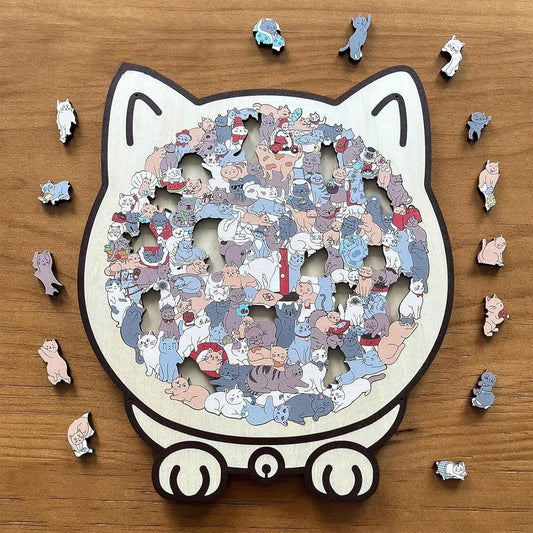 135-Piece -Colored Cat Shaped Wooden Jigsaw Puzzle