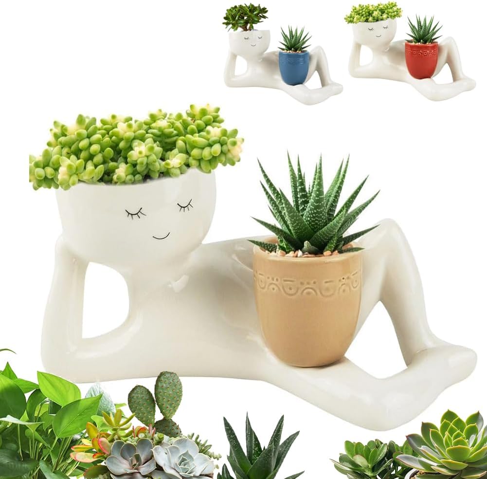 Lazy Little Character Flowerpot, Relaxing Person Holding Pot Planter,