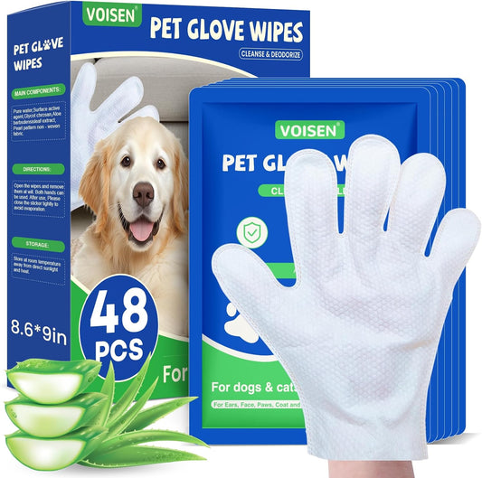 Pet Glove Wipes for Dogs and Cats Daily Care and Travel 48Pcs
