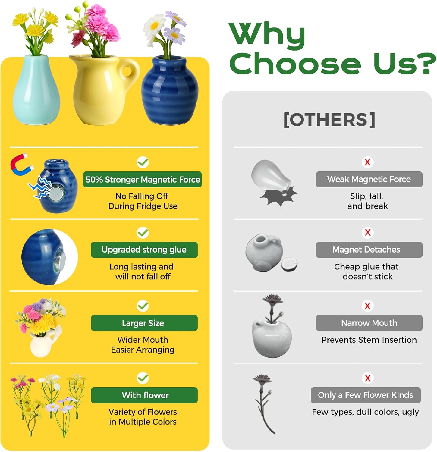 Cute Mini Ceramic Vase Fridge Magnets set