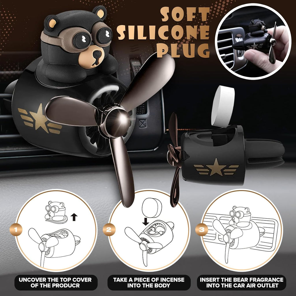 Onsinic Cartoon Bear Pilot Car Air Freshener Automotive Air Outlet Fan Freshener