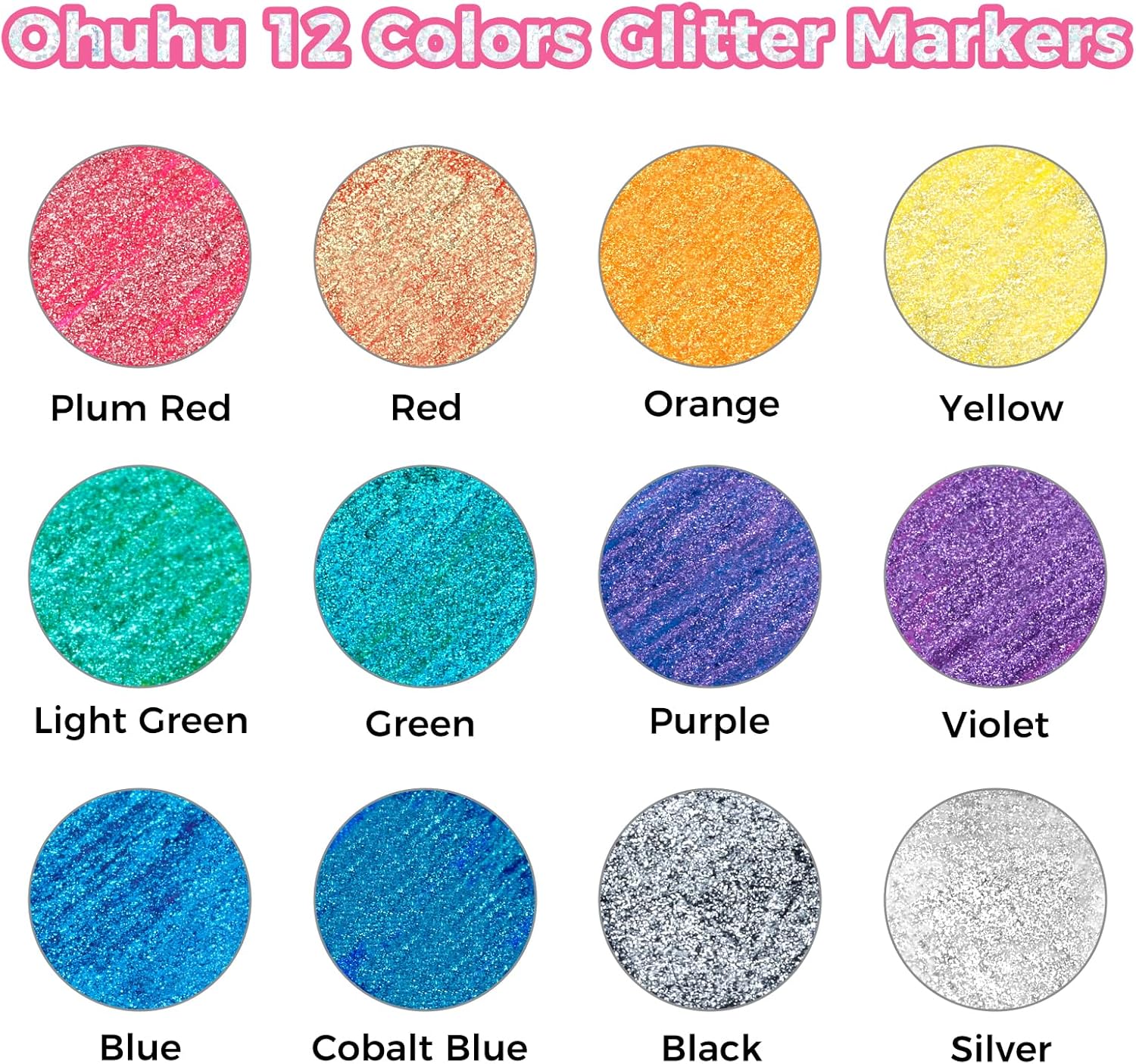 Water-based Ink Glitter Markers Pen for Kids (12 Colors)
