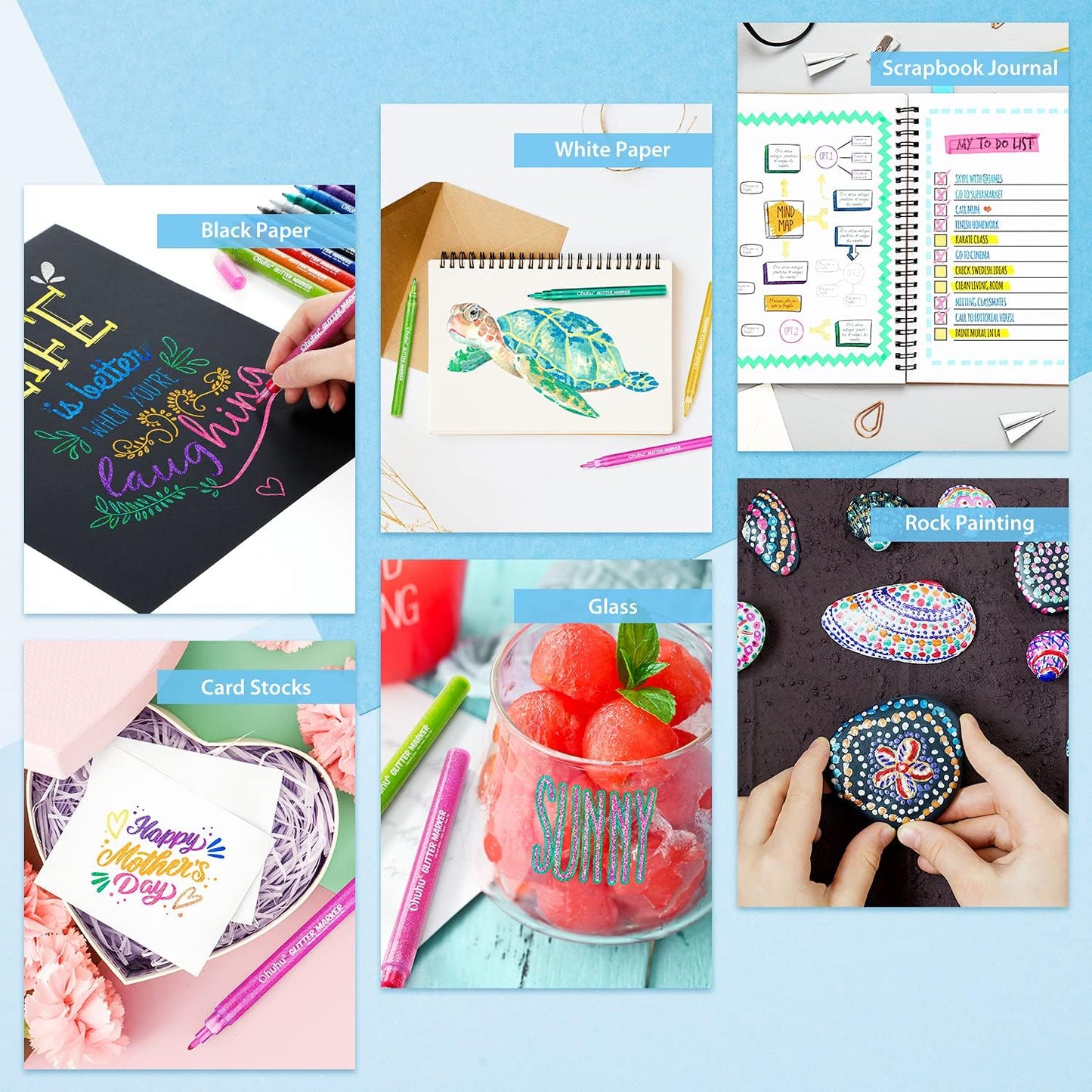 Water-based Ink Glitter Markers Pen for Kids (12 Colors)