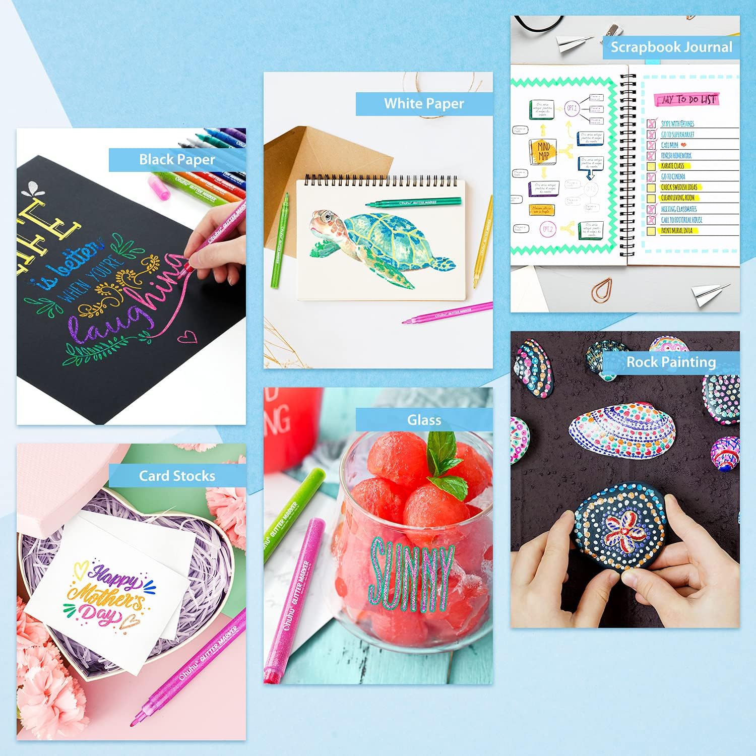 Water-based Ink Glitter Markers Pen for Kids (12 Colors)