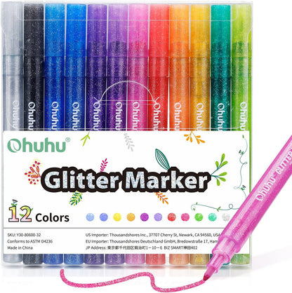 Water-based Ink Glitter Markers Pen for Kids (12 Colors)