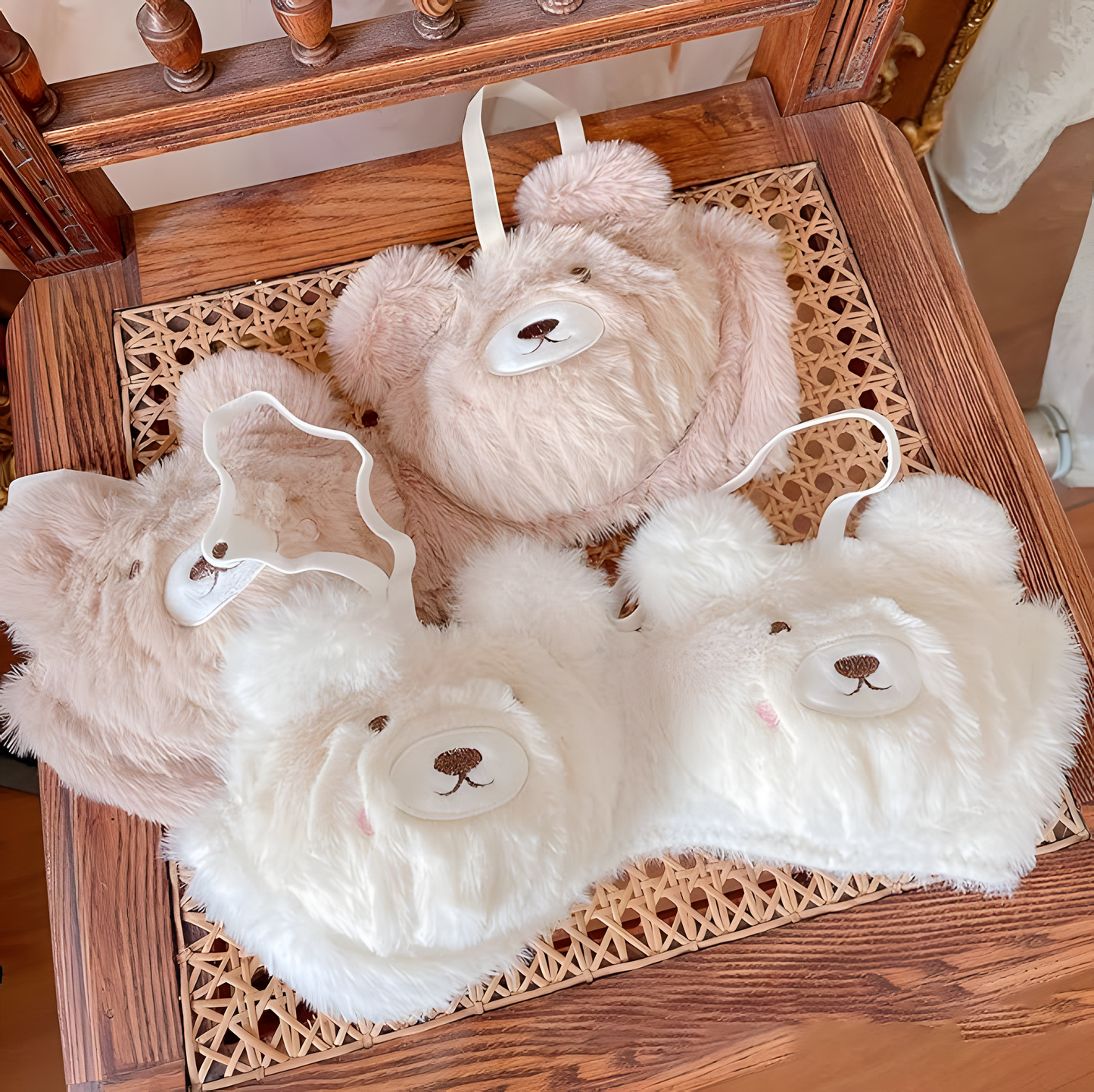 Cute Plush V-Neck Bra Set