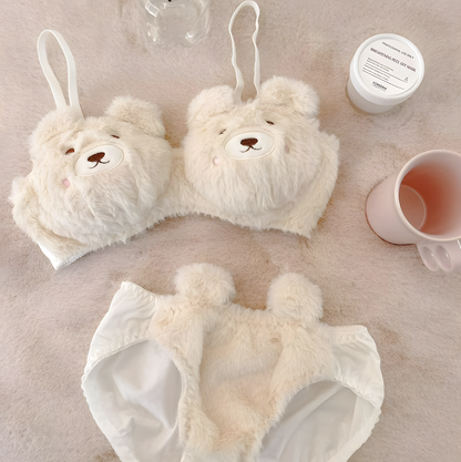 Cute Plush V-Neck Bra Set