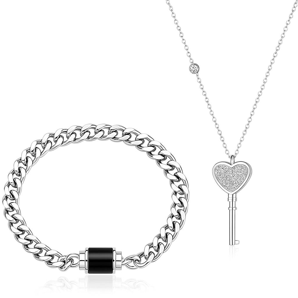 Heart Key Pendant Necklace & Lock Bracelet Set